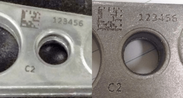 Aluminum sample before and after being subjected to shot blasting (shallow engraving) Aluminum sample before and after being subjected to shot blasting (shallow engraving)